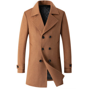 2024 Autumn/Winter Men's Woolen Fashion Plus Cotton Thickened Double breasted Suit Flip Collar Medium length Coat - Herren...