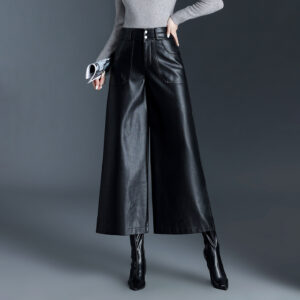 ​​Women's Flared Faux Leather Pants – Fleece-Lined & High-Waisted – Winter Warm & Stylish​​ - Damenbekleidung