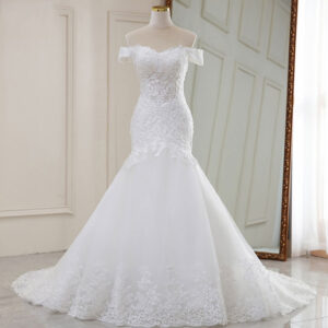 Women's Wedding dress one shoulder white temperament dreamy lace mid-waist long tail wedding dress - Damenbekleidung