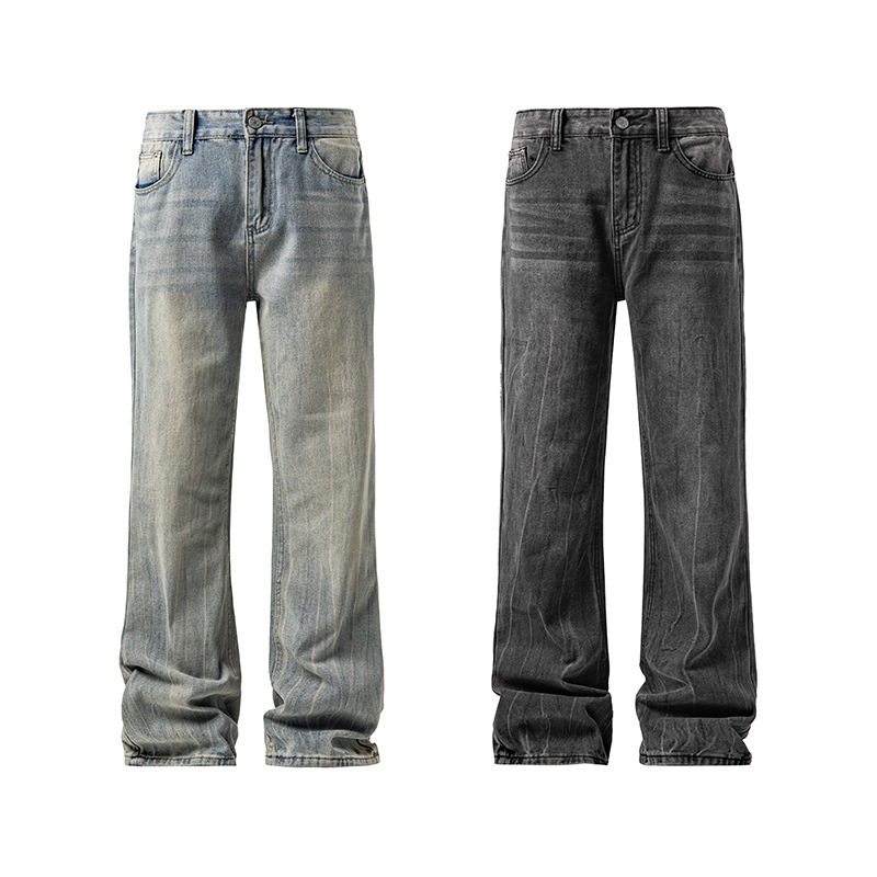 Men's Clothing Distressed Blue Jeans – Vintage Washed Streetwear Pants, High Waist Relaxed Fit, Y2K Baggy Denim For Urban ...