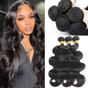 Body Wave Remy Brazilian Human Hair Bundles Weave Real Natural Black Color For Women - Haircare Products | Technik & Gadgets
