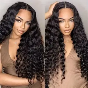 Glueless Natural Black Virgin Human Hair Wigs Pre Pluck Curly 5x5 Deep Wave Lace Front Wigs - Haircare Products