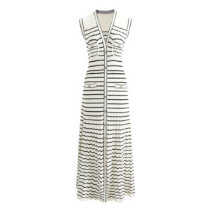 Women's Clothing Hollow Contrast Striped Sleeveless Long Knitted Dress French High End Vest Dress - Damenbekleidung