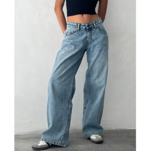 Women's Clothing Retro Low Waist Non Elastic Washed Straight Jeans For Women Autumn New Street Wide Leg Denim Pants - Dame...