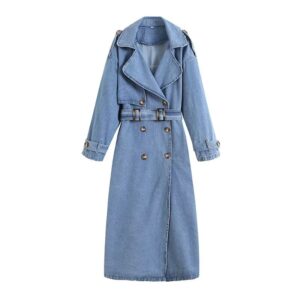 Women's New European and American Style Loose Double breasted Belt Denim Windbreaker Jacket Coat - Damenbekleidung