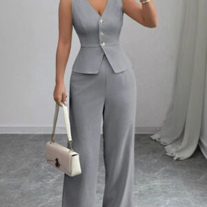 K New Women's Solid Color Sleeveless Bodycon Vest High-Waisted Pants Two-Piece Set - Damenbekleidung | Technik & Gadgets