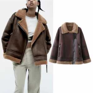 Women's clothing New Lapel Lamb Wool Jacket Women Winter Motorcycle Thickened Fur One-piece Jacket Top Women - Damenbeklei...