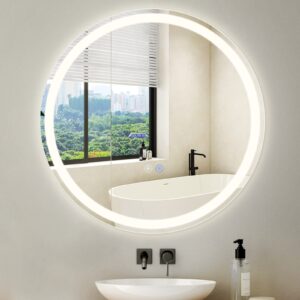 Glitzerlife Spiegel Bad Mit Beleuchtung - LED Badspiegel Rund 70cm Wandspiegel Dimmbar 3000K-6500K IP44 Mit Touch-Schalter...