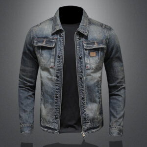 Men's Biker Denim Jacket - Distressed Zipper Detail | Retro Motorcycle Jacket - Herrenbekleidung | Technik & Gadgets