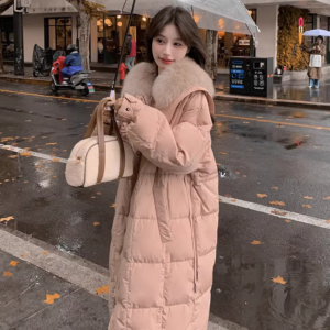 Milk Hoo Pink Large Feather Collar Down Cotton Coat for Women's Winter 2023 New Korean Edition Mid length Fashionable - He...