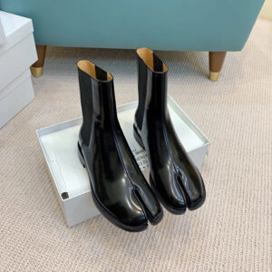 ~ 2026 Cowhide Version Niche Genuine Leather Split-Toe Pig's Hoof Shoes Slimming Chunky Heel Mid-Calf Martin Women's ~ - S...