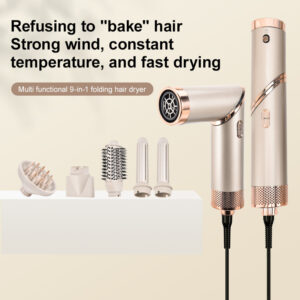 5-in-1 Multifunctional Hot Air Brush & Hair Dryer - Foldable Styling Comb With 3 Attachments For Volumizing, Straightening...