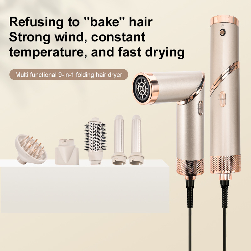 5-in-1 Multifunctional Hot Air Brush & Hair Dryer - Foldable Styling Comb With 3 Attachments For Volumizing, Straightening...