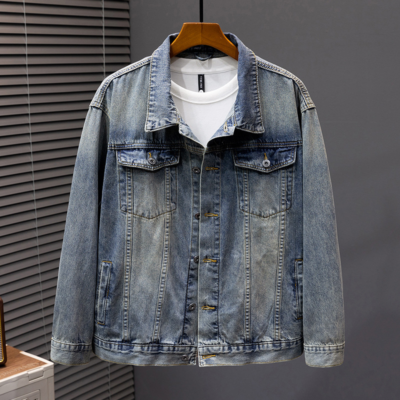 Large Size Men's Clothing Factory Autumn And Winter New Denim Jacket Men American Retro High Street Ruffian Handsome Denim...
