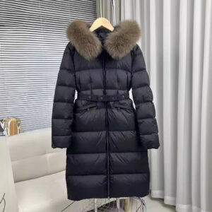 Women's Clothing Fox Fur Collar Mid Length Down Jacket For Women With Waist And Knee Length Thickened Big Brand Coat - Dam...