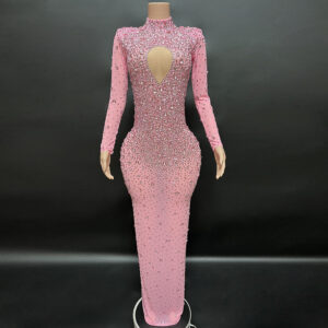 Women's Clothing pink shiny diamond high collar heart shaped top red carpet dress crystal long skirt - Damenbekleidung