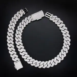 Customized 20mm 4Rows Moissanite Dia Iced Out Miami Cuban k Chain bracelet Sterg sier Hip Hop Jewelry Necklace for men - G...