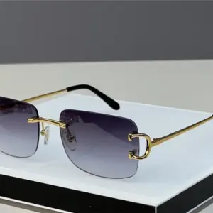 Men Designer Sunglasses Outdoor Fashion Zonnebril Women Vintage Frameless Square Small Rimless Eyewear Anti-reflective - H...