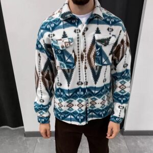 2024 loose autumn and winter men's with ethnic style printed pattern lapel jacket - Herrenbekleidung | Technik & Gadgets