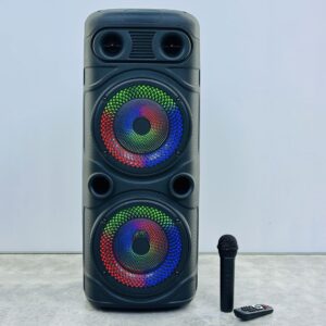 New High-power Bluetooth Speaker, Wireless Outdoor Square Dance Dual 8-inch RGB Running Lamp Microphone, Karaoke Sound - C...