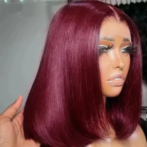 99J Bob Wigs Lace Front Human Hair Wigs 13x4 Lace Frontal Human Hair Wig Burgundy Red Straight Short Bob - Haircare Products