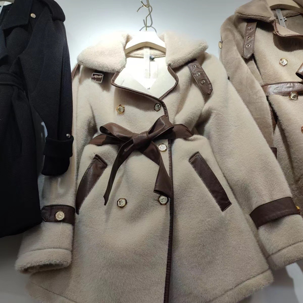 Women's Clothing Mink Fur Women's Mid Length Coat Outerwear New Mink Fur Autumn And Winter Women's Belt Style Temperament ...
