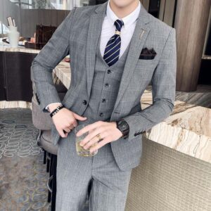 Men's Clothing 2024 fashion new autumn and winter plaid suit men's three-piece suit Korean style British slim fit wedding ...