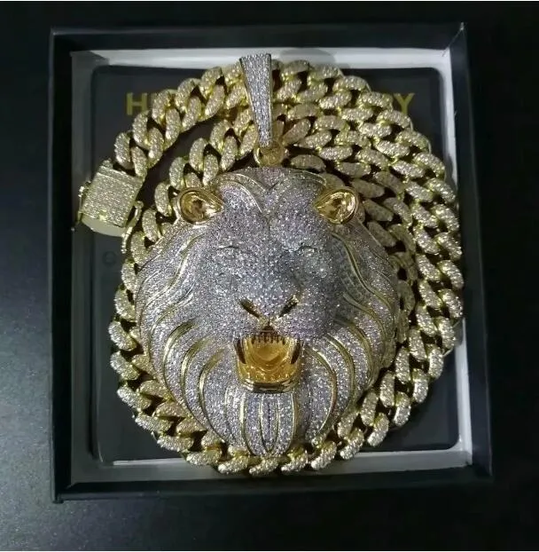 cuban k mens jewelry hip hop Iced out pendant designer necklace bg dia big pendants lion animal rapper accessories chain -...