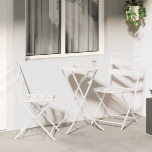 Modern Bistro Set - Sturdy Powder-Coated Steel - Folding Design - Space-Saving - Perfect For Outdoor Spaces - White - Wasc...