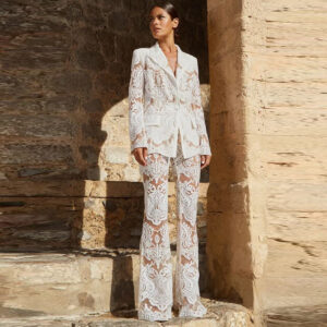 Women's fashion new mesh heavy industry embroidered sequin suit jacket trouser suit two-piece set - Damenbekleidung