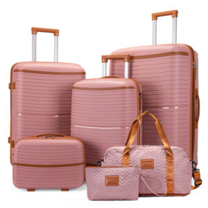 Brown Color Six Piece PP Trolley Case Explosion Proof Zipper Universal Wheel Suitcase Luggage Storage Box Set - Taschen