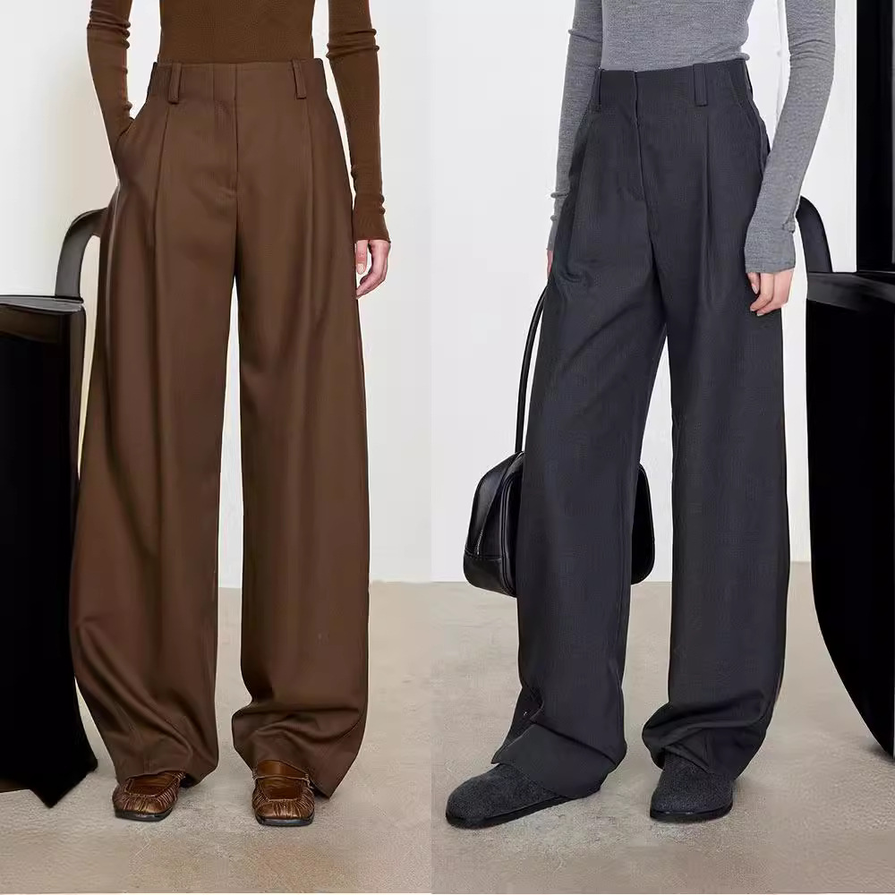 Women's Clothing Minimalist High-Waisted Wool Wide-Leg Pants - Ultra-Fine Fabric, Slimming & Elegant Fit For Office & Casu...