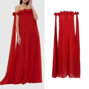 Women's Clothing dress new one shoulder three dimensional flower splicing off shoulder sexy long pleated skirt for women -...
