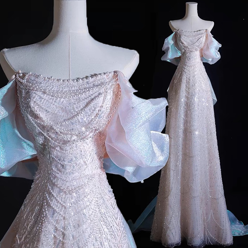 Fishtail Banquet Evening Dress Female 2025 New High End Heavy Duty Light Luxury Niche One Shoulder Engagement Dress Skirt ...