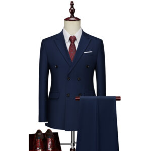 CT 2025 Autumn New Men's Business Casual Suit Double-Breasted Two-Piece Solid Color Jacket - Herrenbekleidung