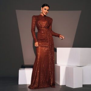 Women's Clothing Evening Dress Long Sleeve Temperament Round Neck Sexy Slim Long Sequin Banquet Bridesmaid Dress - Damenbe...