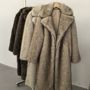 Women's High Quality Faux Fur Eco-Friendly Women's Long Faux Fur Coat Elegant Jacket Lapel Pockets - Damenbekleidung