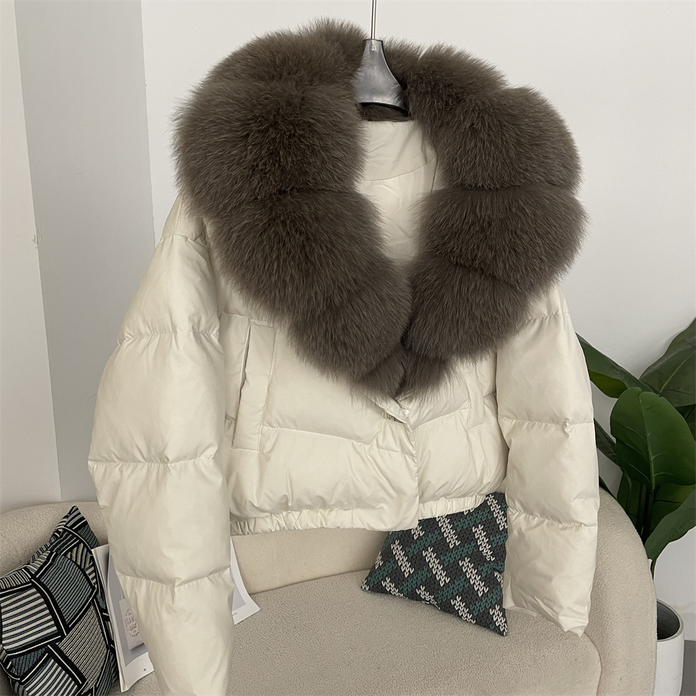 Women's Clothing Winter new style women's short fashionable warm down jacket small size stylish oversized real fox fur col...