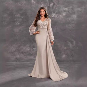 Women’s Clothing New Women's Cocktail Evening Dress Sequin Satin V neck Long Sleeve Elegant Evening Dress - Damenbekleidung