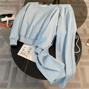 Blue Age Reducing Hoodie Casual Sports Spring And Autumn New Fashionable Western Wide Leg Pants Two Piece Set For - Damenb...