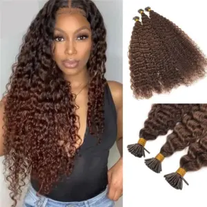 Brown Deep Curly I Tip Hair Extension Brazilian Human Hair 100g 100strands - Haircare Products | Technik & Gadgets