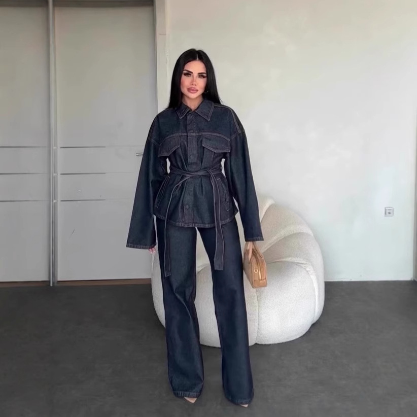 "Women's Casual Long Sleeve Loose Dress Set - Comfortable & Stylish Two-Piece Outfit For Fall, Cotton-Polyester Blend, Sol...