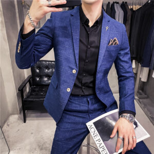 Men's Slim-Fit Suit - Two-Button Formal Blazer | Dark Pattern Business Suit + Pants - Herrenbekleidung | Technik & Gadgets