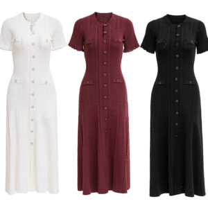 ​Elegant French-Style Knit Dress – Lace Trim Short Sleeve Bodycon Dress (S-XL, Wine/White/Black/Orange)​ - Damenbekleidung