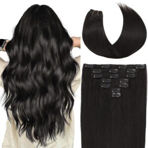 Clip In Hair Extensions Real Human Hair: Natural Soft Straight, Invisible Clip, Instant Volume/Length, Easy To Apply, Heat...