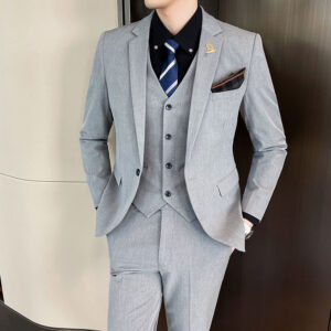 Korean Slim-Fit Blazer Set – 3-Piece Business Casual Suit With Vest (M-5XL, Black/Charcoal/Light Gray/Coffee) - Herrenbekl...