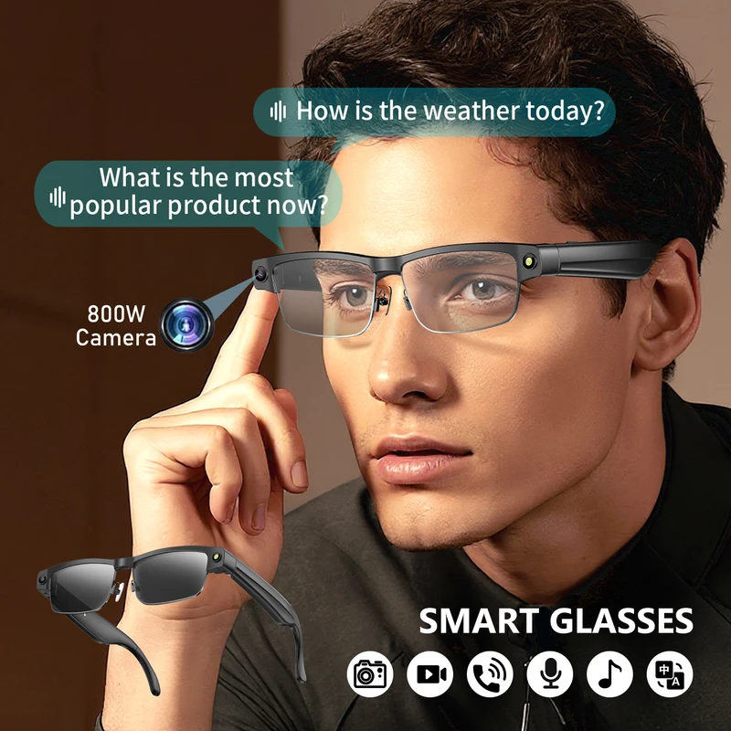 Camera Smart Glasses Photo Video Record BT Call Music Playback Smart Glasses Al Object Recognition Voice Assistant Sunglas...