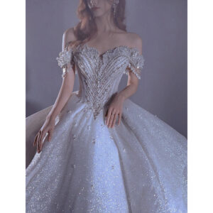 women's One-shoulder Starry Sky Wedding Dress For Women 2024 New Style Bride Petite Main Yarn Heavy Industry Luxury Palace...