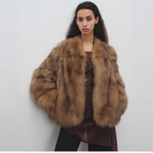 Elegant V-Neck Faux Fur Short Coat For Women - Winter Fashion Outerwear With Luxe Faux Fox Fur, Deep Brown, S/M/L - Damenb...