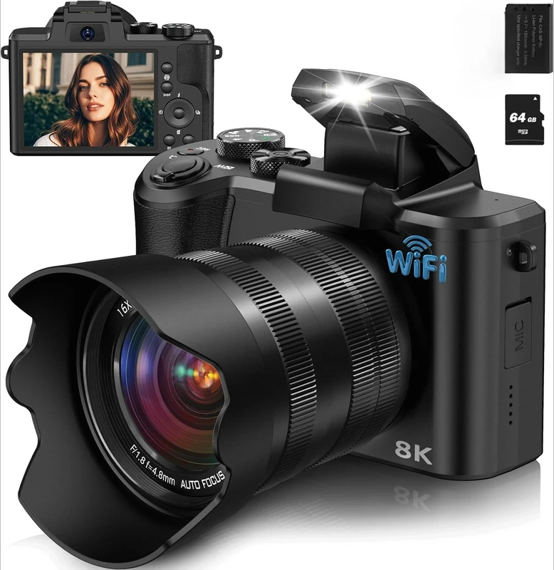 8K Digital Camera, 88MP Cameras For Photography With WiFi & Touch Screen, 16X Zoom Vlogging Camera - Computer